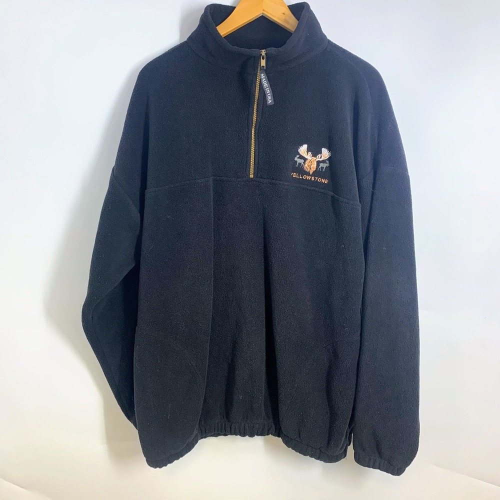 Vintage Yellowstone National Park Fleece Quarter Zip Pullover Made in USA SZ XXL